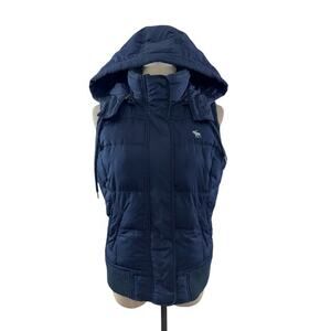 "Abercrombie & Fitch" Navy, Puffer, Zip Up Vest,‎ Hooded, Y2K, Vintage,SZ L